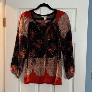 Anthropologie Meadow Rue Black and Burnt Orange Floral Blouse